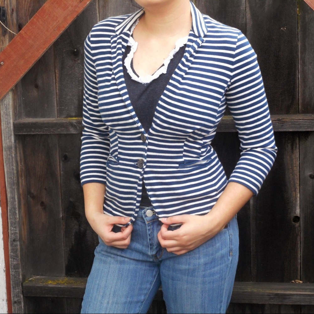 Lucky Brand Navy Blue & White Striped Blazer XS